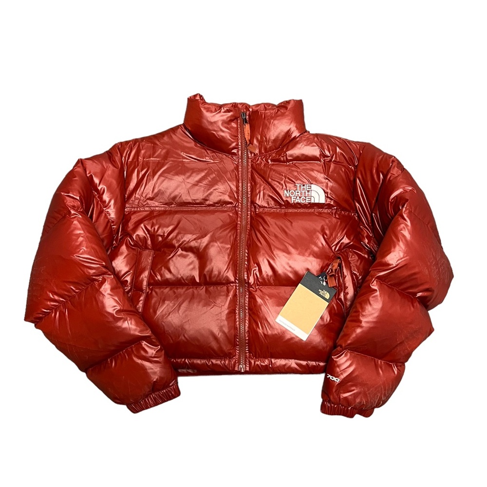 THE NORTH FACE Women Short Crop Nuptse 700 Down Jacket Brick House Red Sz XL